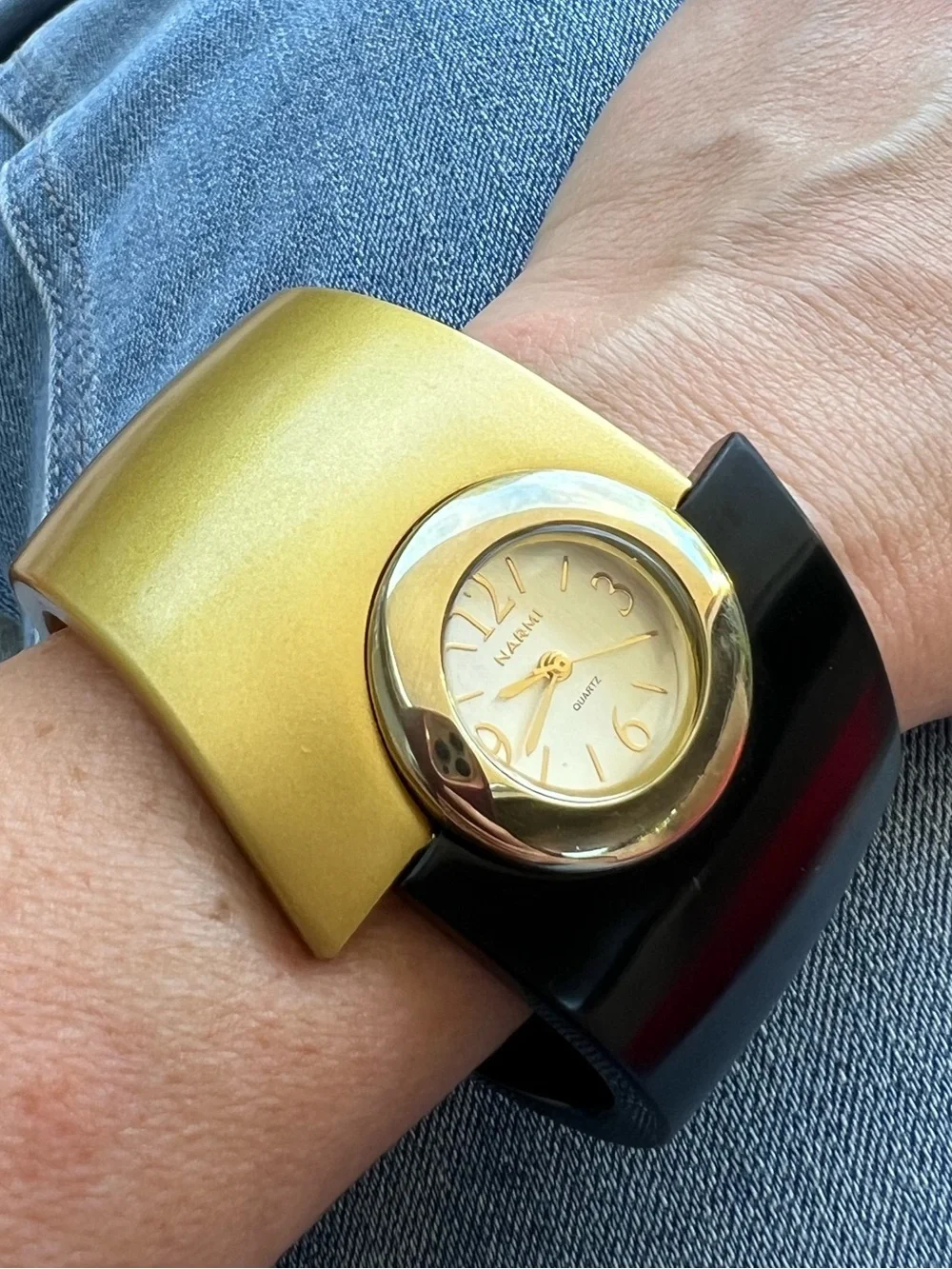Narmi Gold and Black Cuff Watch Bracelet
